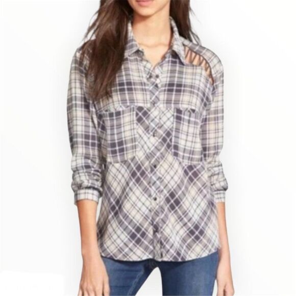 FREE PEOPLE Stitch Detail Plaid Button Down Top  - Picture 1 of 10